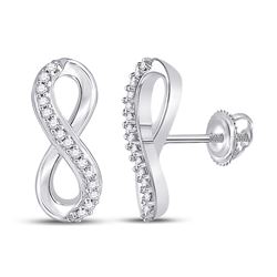 Womens Round Diamond Infinity Earrings 1/20 Cttw 10kt White Gold - REF-8X9A