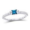 Image 1 : Princess Blue Color Enhanced Diamond Bridal Wedding Engagement Ring 1/2 Cttw 10kt White Gold - REF-2