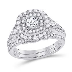 Round Diamond Bridal Wedding Ring Band Set 1 Cttw 14kt White Gold - REF-107A9M