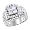 Image 1 : Princess Diamond Cluster Bridal Wedding Engagement Ring 3 Cttw 14kt White Gold - REF-254W5K