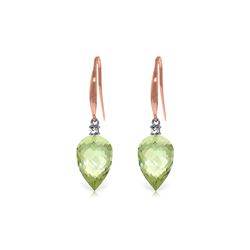 Genuine 19.1 ctw Green Amethyst & Diamond Earrings 14KT Rose Gold - REF-41W3Y