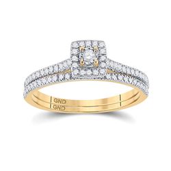 Round Diamond Halo Bridal Wedding Ring Band Set 1/4 Cttw 10kt Yellow Gold - REF-23K9Y