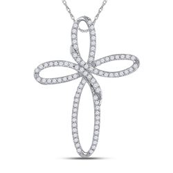 Womens Round Diamond Cross Pendant 1/4 Cttw 10kt White Gold - REF-12H9R