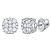 Womens Round Diamond Cluster Stud Earrings 1/2 Cttw 14kt White Gold - REF-30M5H
