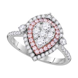 Womens Round Pink Diamond Teardrop Cluster Ring 1 Cttw 14kt White Gold - REF-93Y9N