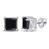 Image 1 : Mens Princess Black Color Enhanced Diamond Stud Earrings 1-1/2 Cttw 10kt White Gold - REF-21N5F