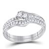 Round Diamond 2-stone Bridal Wedding Ring Band Set 1/2 Cttw 10kt White Gold - REF-31K5Y