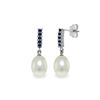 Genuine 8.4 ctw Pearl & Sapphire Earrings 14KT White Gold - REF-25Z6N