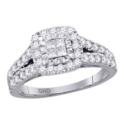 Womens Princess Diamond Cluster Ring 1 Cttw 14kt White Gold - REF-74H9R