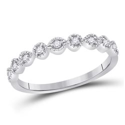 Womens Round Diamond Stackable Band Ring 1/10 Cttw 14kt White Gold - REF-16K9Y