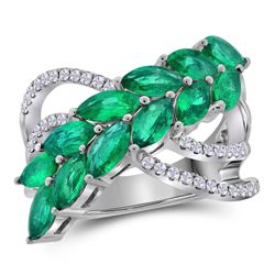 Womens Marquise Emerald Fashion Ring 2-1/2 Cttw 18kt White Gold - REF-208H5R