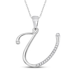 Womens Round Diamond Initial U Letter Pendant 1/12 Cttw 10kt White Gold - REF-7M5H