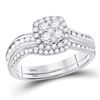 Round Diamond Bridal Wedding Ring Band Set 3/4 Cttw 14kt White Gold - REF-65K5Y