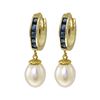 Genuine 9.3 ctw Sapphire & Pearl Earrings 14KT Yellow Gold - REF-46H2X