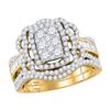 Round Diamond Bridal Wedding Ring Band Set 1-1/2 Cttw 14kt Yellow Gold - REF-107M9H