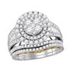 Image 1 : Round Diamond Cluster Bridal Wedding Ring Band Set 2-1/2 Cttw 14kt White Gold - REF-167Y5N