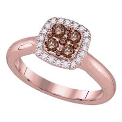 Womens Round Brown Diamond Square Ring 1/2 Cttw 14kt Rose Gold - REF-43R5X