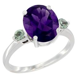 2.64 CTW Amethyst & Green Sapphire Ring 10K White Gold - REF-24N5Y