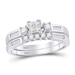 Princess Diamond Bridal Wedding Ring Band Set 3/8 Cttw 10kt White Gold - REF-25F9W