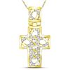 Image 1 : Mens Round Diamond Curb Link Cuban Cross Charm Pendant 1/3 Cttw 10kt Yellow Gold - REF-19F5W
