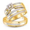 Image 1 : His Hers Round Diamond Square Matching Wedding Set 1/4 Cttw 10kt Yellow Gold - REF-36H9R