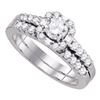 Round Diamond Bridal Wedding Ring Band Set 1 Cttw 14kt White Gold - REF-107N9F
