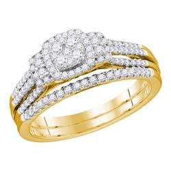 Round Diamond Cluster Bridal Wedding Ring Band Set 1/2 Cttw 10kt Yellow Gold - REF-57X5A