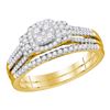 Image 1 : Round Diamond Cluster Bridal Wedding Ring Band Set 1/2 Cttw 10kt Yellow Gold - REF-57X5A