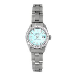 Rolex Pre-owned 26mm Womens Custom Ice Blue Dial Stainless Steel - REF-470X3K