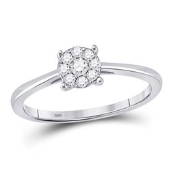 Womens Round Diamond Cluster Ring 1/8 Cttw 10kt White Gold - REF-15Y5N