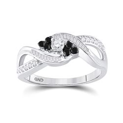 Round Diamond Solitaire Black-accent Bridal Wedding Engagement Ring 1/3 Cttw 10kt White Gold - REF-2