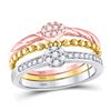 Image 1 : Womens Round Diamond Trio Stackable Band Ring Set 1/3 Cttw 10kt Tri-Tone Gold - REF-30F5W