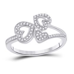 Womens Round Diamond Triple Heart Ring 1/6 Cttw 10kt White Gold - REF-14A9M