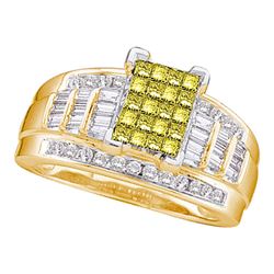 Princess Yellow Color Enhanced Diamond Bridal Wedding Ring 1-1/2 Cttw 14kt Yellow Gold - REF-109F5W