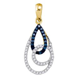 Womens Round Blue Color Enhanced Diamond Teardrop Pendant 1/3 Cttw 10kt Yellow Gold - REF-14R9X