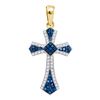 Image 1 : Womens Round Blue Color Enhanced Diamond Cross Pendant 1/4 Cttw 10kt Yellow Gold - REF-17W5K