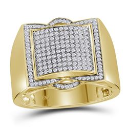 Mens Round Diamond Framed Square Cluster Ring 1/2 Cttw 10kt Yellow Gold - REF-51F9W