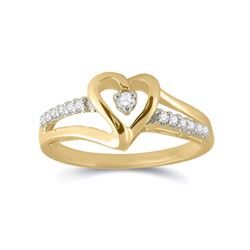 Womens Round Diamond Heart Ring 1/8 Cttw 10kt Yellow Gold - REF-14F5W