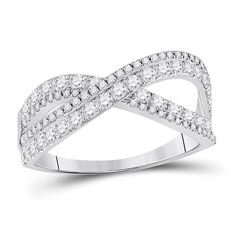 Womens Round Diamond Crossover Band Ring 3/4 Cttw 14kt White Gold - REF-43H5R