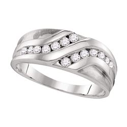 Mens Round Diamond Wedding Band Ring 1/2 Cttw 10kt White Gold - REF-43X5A