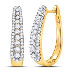 Womens Round Diamond Oblong Hoop Earrings 7/8 Cttw 10kt Yellow Gold - REF-60Y9N