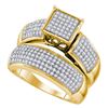 Image 1 : Diamond Cluster Bridal Wedding Ring Band Set 5/8 Cttw 10kt Yellow Gold - REF-54H5R