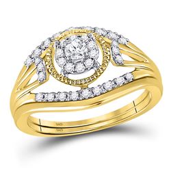Round Diamond Bridal Wedding Ring Band Set 1/3 Cttw 10kt Yellow Gold - REF-43M5H
