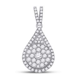 Womens Round Diamond Teardrop Cluster Pendant 1 Cttw 14kt White Gold - REF-68M5H