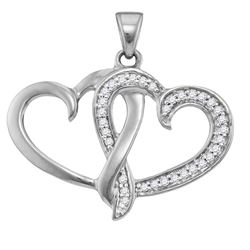 Womens Round Diamond Double Joined Heart Pendant 1/10 Cttw 10kt White Gold - REF-7M5H