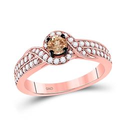 Womens Round Brown Diamond Solitaire Ring 3/4 Cttw 14kt Rose Gold - REF-65K5Y