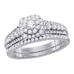 Round Diamond Bridal Wedding Ring Band Set 1 Cttw 14kt White Gold - REF-90N5F