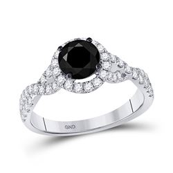 Round Black Color Enhanced Diamond Solitaire Bridal Engagement Ring 2 Cttw 14kt White Gold - REF-54Y