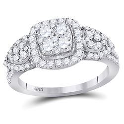 Womens Round Diamond Square Halo Cluster Ring 1-1/4 Cttw 10kt White Gold - REF-67W5K