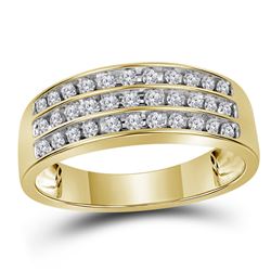 Mens Round Diamond Wedding 3-Row Band Ring 1/2 Cttw 10kt Yellow Gold - REF-34H5R